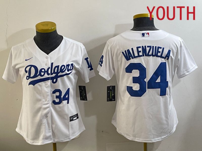 Youth Los Angeles Dodgers 34 Valenzuela White Game 2024 Nike MLB Jersey style 11204